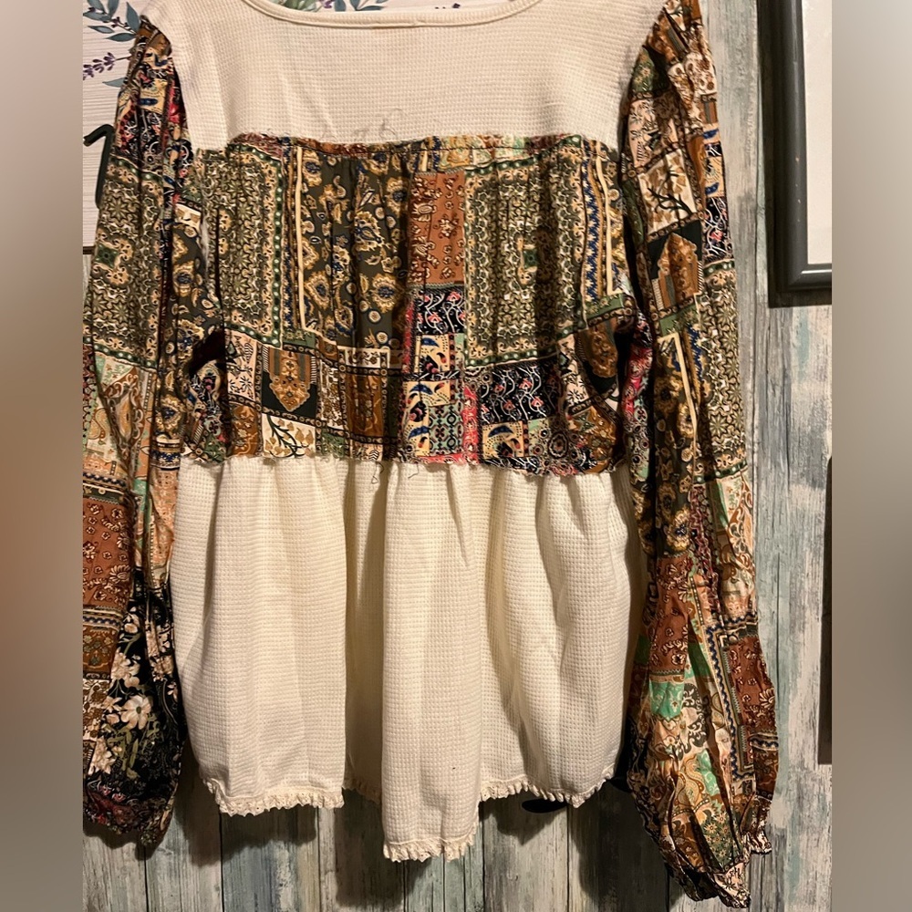 🌸POL L Bohemian Patchwork Long Sleeve Top P004 - Picture 8 of 11